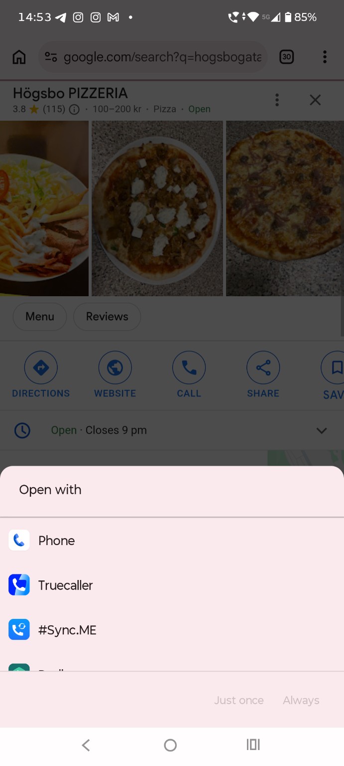 Tidigare Google-profil för Högsbo Pizzeria
